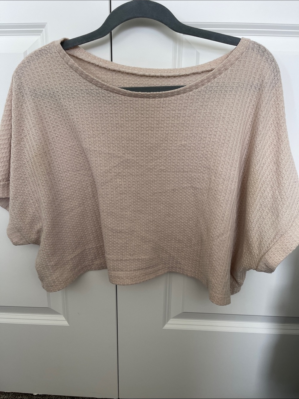 Women's Boxy Waffle Knit Top in Light Taupe
